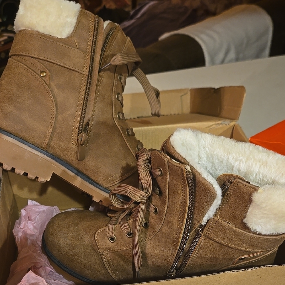 Brown Suede Fur-Lined Boots